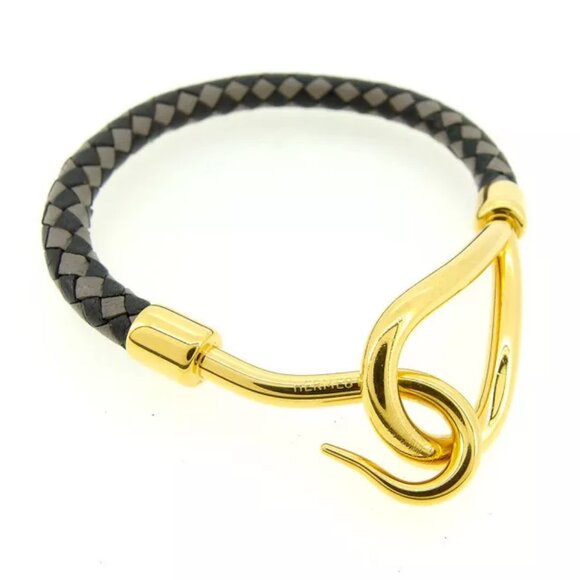 Hermes Bangle Bracelet Jumbo breath Gold Black Woman Authentic Used Y5499 - Picture 1 of 4